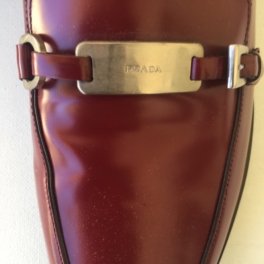 Prada Women's Burgundy Leather Loafers - Picture 5 of 9